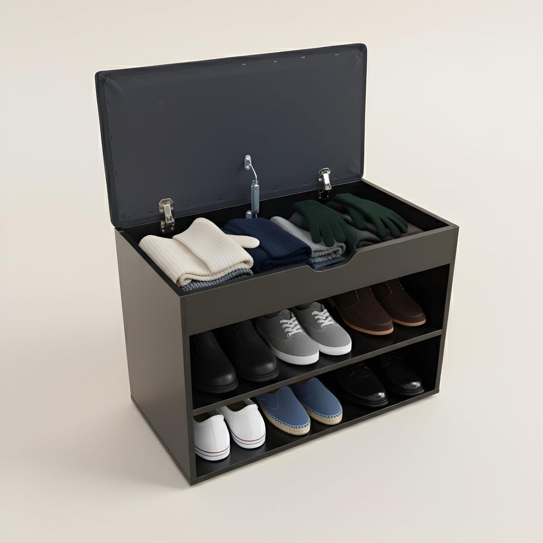 Schuhschrank mit Sitzbank, 60 x 30 x 47 cm, MDF und Polyester Bezug, Flurbank mit Stauraum, Schuhauf