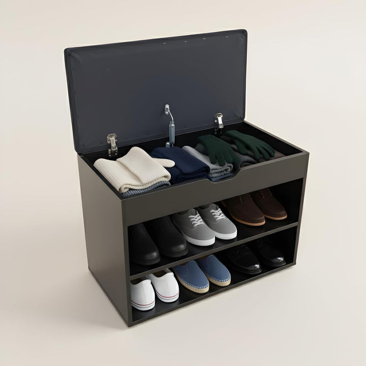Schuhschrank mit Sitzbank, 60 x 30 x 47 cm, MDF und Polyester Bezug, Flurbank mit Stauraum, Schuhauf