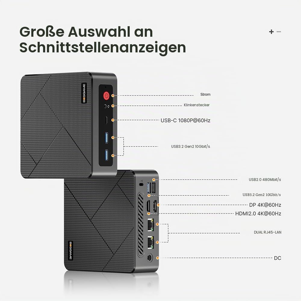 BOSGAME E4 Mini PC, AMD Ryzen 5 3550H (bis zu 3,7 GHz), 16 GB DDR4 RAM 512 GB NVMe SSD Mini Computer