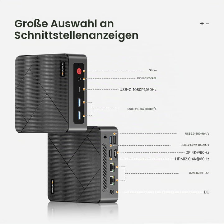 BOSGAME E4 Mini PC, AMD Ryzen 5 3550H (bis zu 3,7 GHz), 16 GB DDR4 RAM 512 GB NVMe SSD Mini Computer