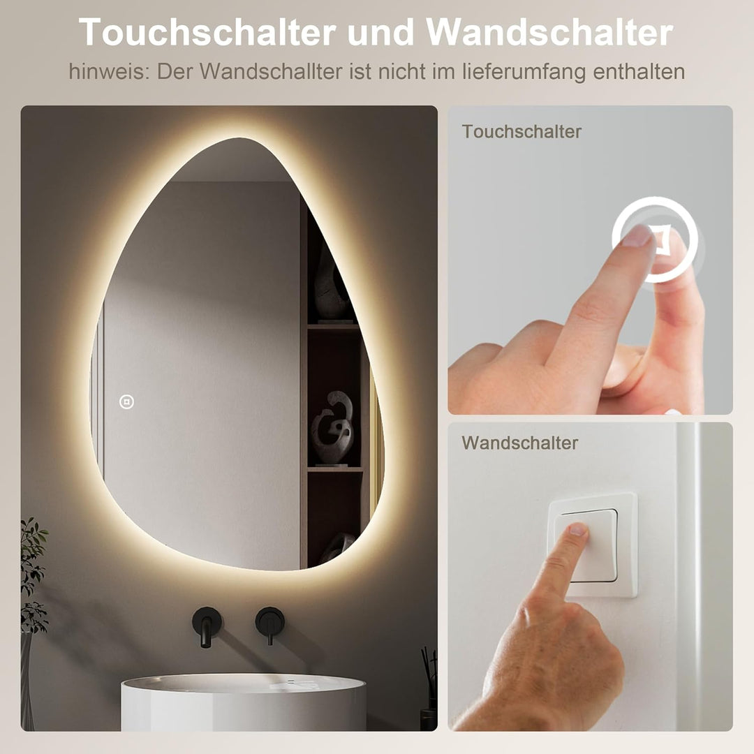 Badezimmerspiegel Led Badspiegel, Asymmetrisch, Touch-Schalter, Dimmbar, 3 Lichtfarbe Einstellbare S