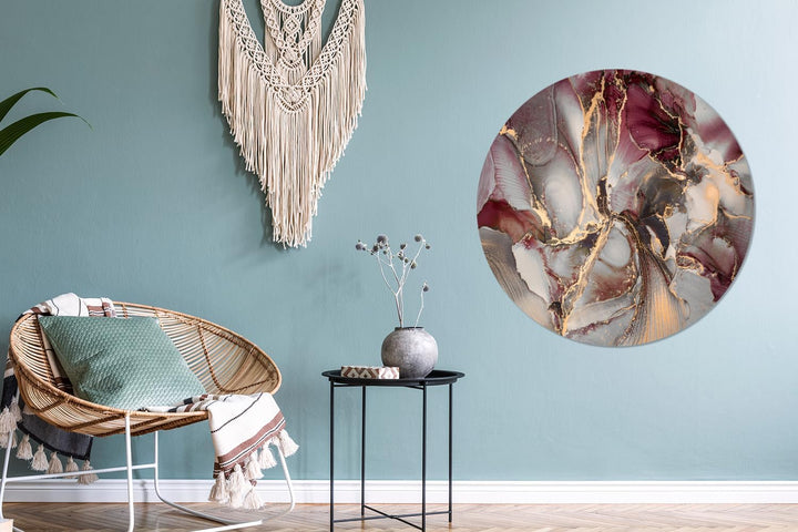Wandbild Rund Wanddeko Deko Wohnzimmer Bilder 90x90 cm Gold - Marmor - Lila, 90x90 cm