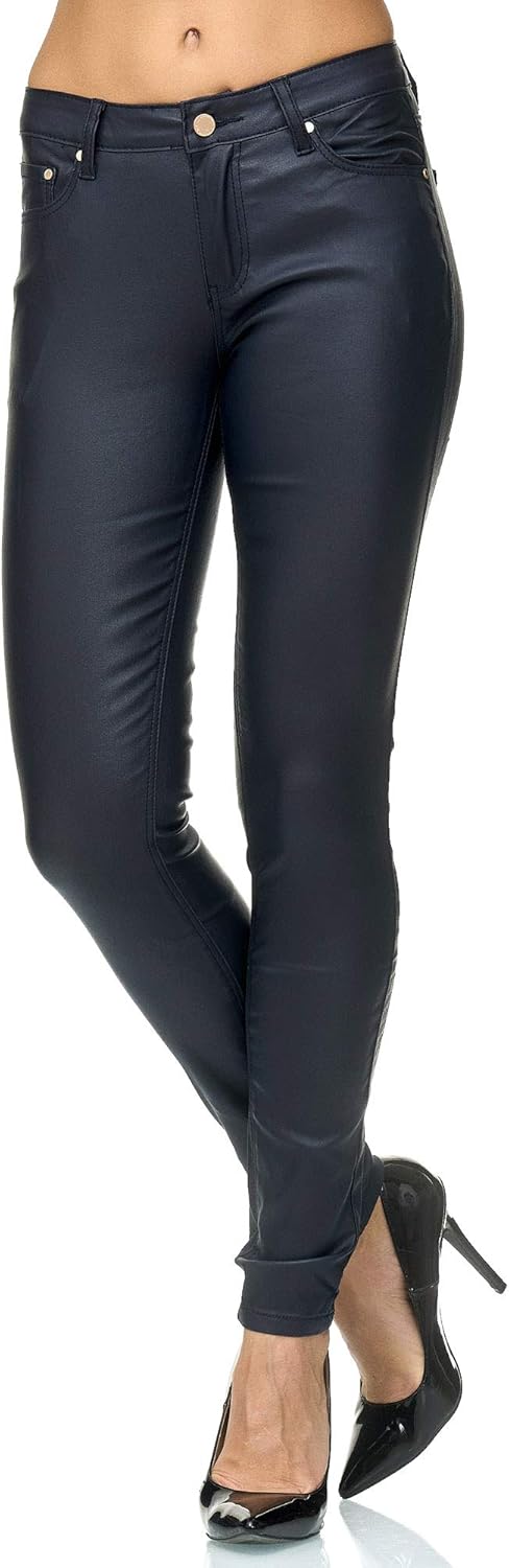 Elara Damen Hose Kunstleder Push Up Effekt Chunkyrayan 34 Slim Dunkelblau Fällt Eine Nummer Kleiner