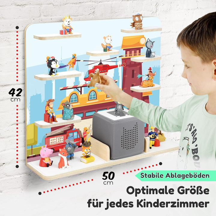 stadtecken Holzregal für Musikbox I Geeignet für die Toniebox und ca. 50 Tonies I Perfekte Tonie Auf