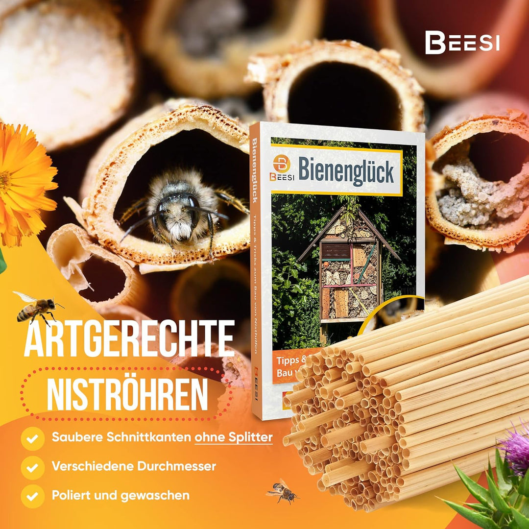 BEESI 400x Nisthülsen Stroh 20 cm lang für Insektenhotel I Durchmesser 3-5 mm inkl. E-Book I Niströh