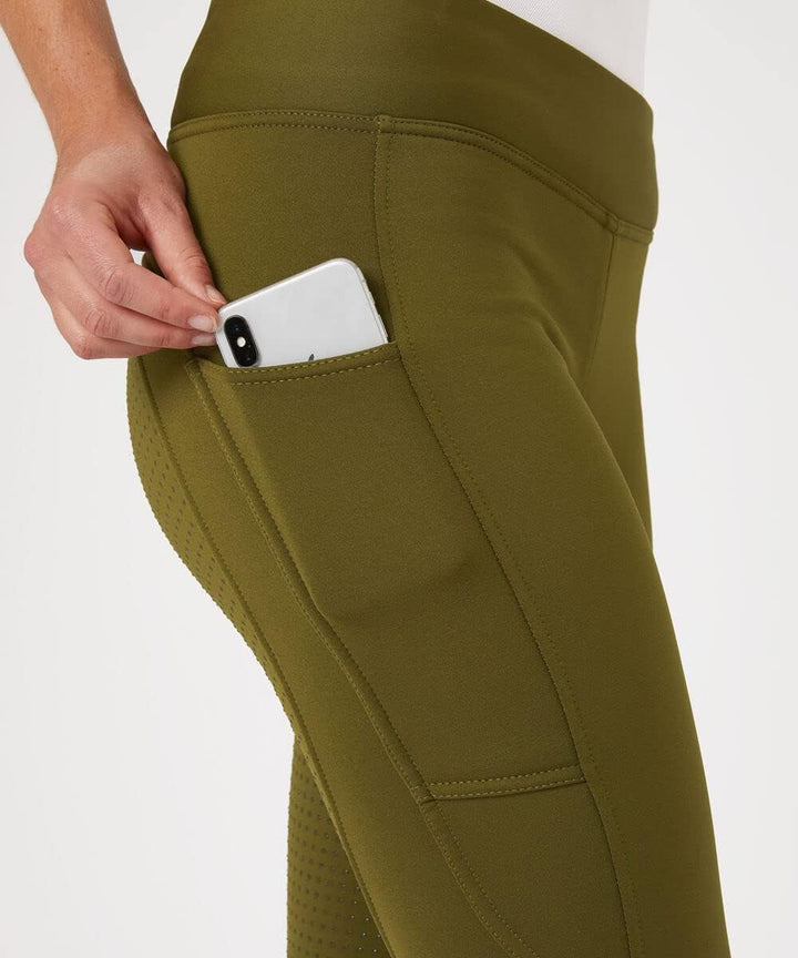 HORZE Damen Thermoreitleggings Active mit Handytasche, Winterreithose, Thermo Reithose Damen 40 Oliv