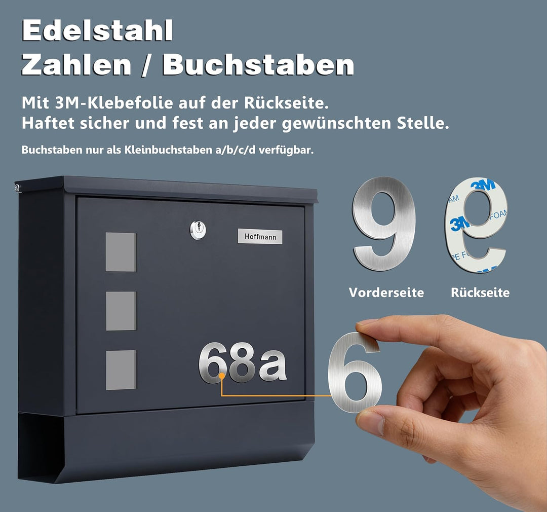 XL personalisiert Briefkasten mit Edelstahl Namensschild Anthracite Wandbriefkasten Postkasten Brief