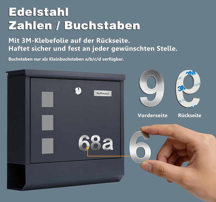 XL personalisiert Briefkasten mit Edelstahl Namensschild Anthracite Wandbriefkasten Postkasten Brief