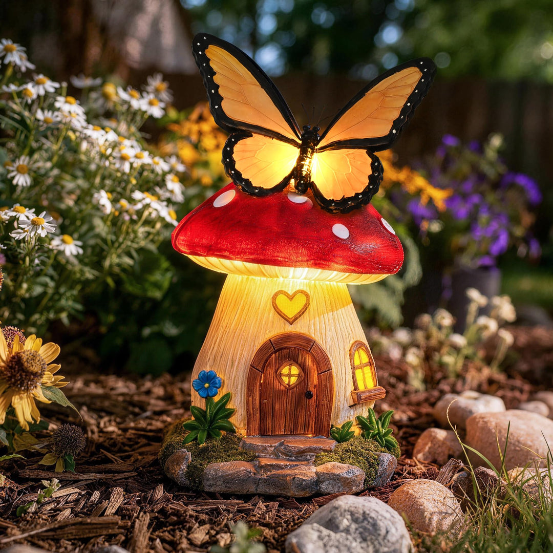 GIGALUMI Solar Schmetterlings Pilzhäuser, Gartendeko für Aussen, Geschenke für Mama, Muttertagsgesch