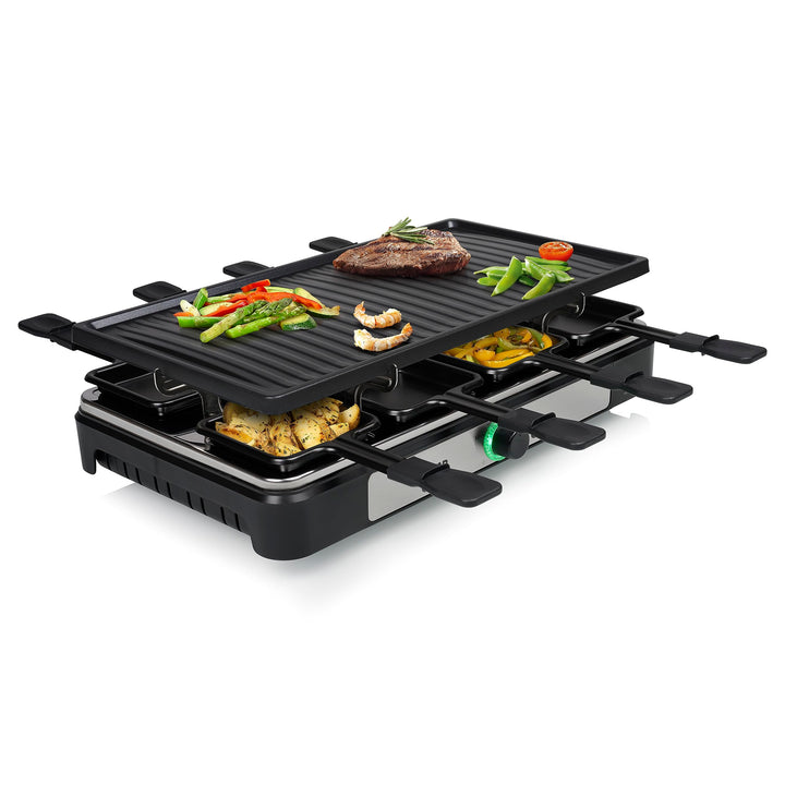 Tristar Raclette – 8 Personen – Kochfläche 42 x 23 cm – Einstellbarer Thermostat mit Lichtring – 140