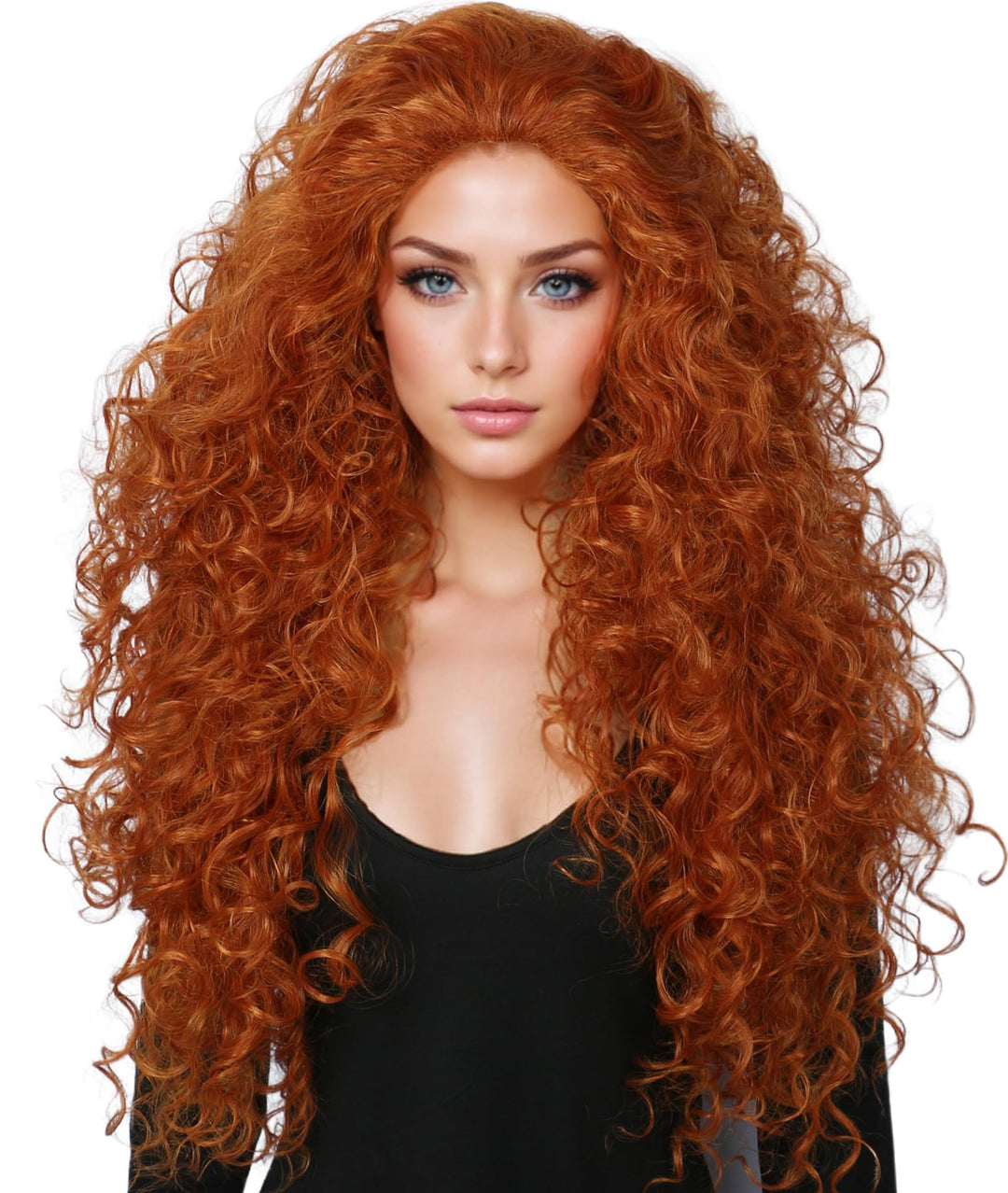 Linfairy Lange Lockige Orange Perücke Kostüm Halloween Cosplay Perücke