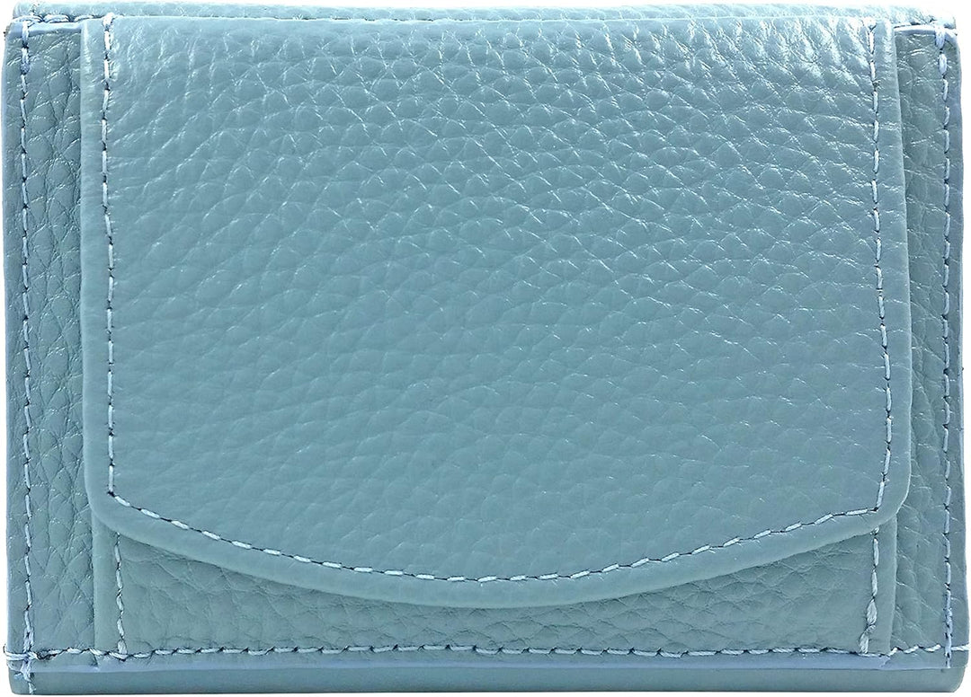 Geldbörse Damen klein mini, Reise Geldbeutel, viele Fächer, Leder blau, RFID Blocker, Münzfach gross