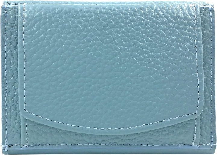 Geldbörse Damen klein mini, Reise Geldbeutel, viele Fächer, Leder blau, RFID Blocker, Münzfach gross