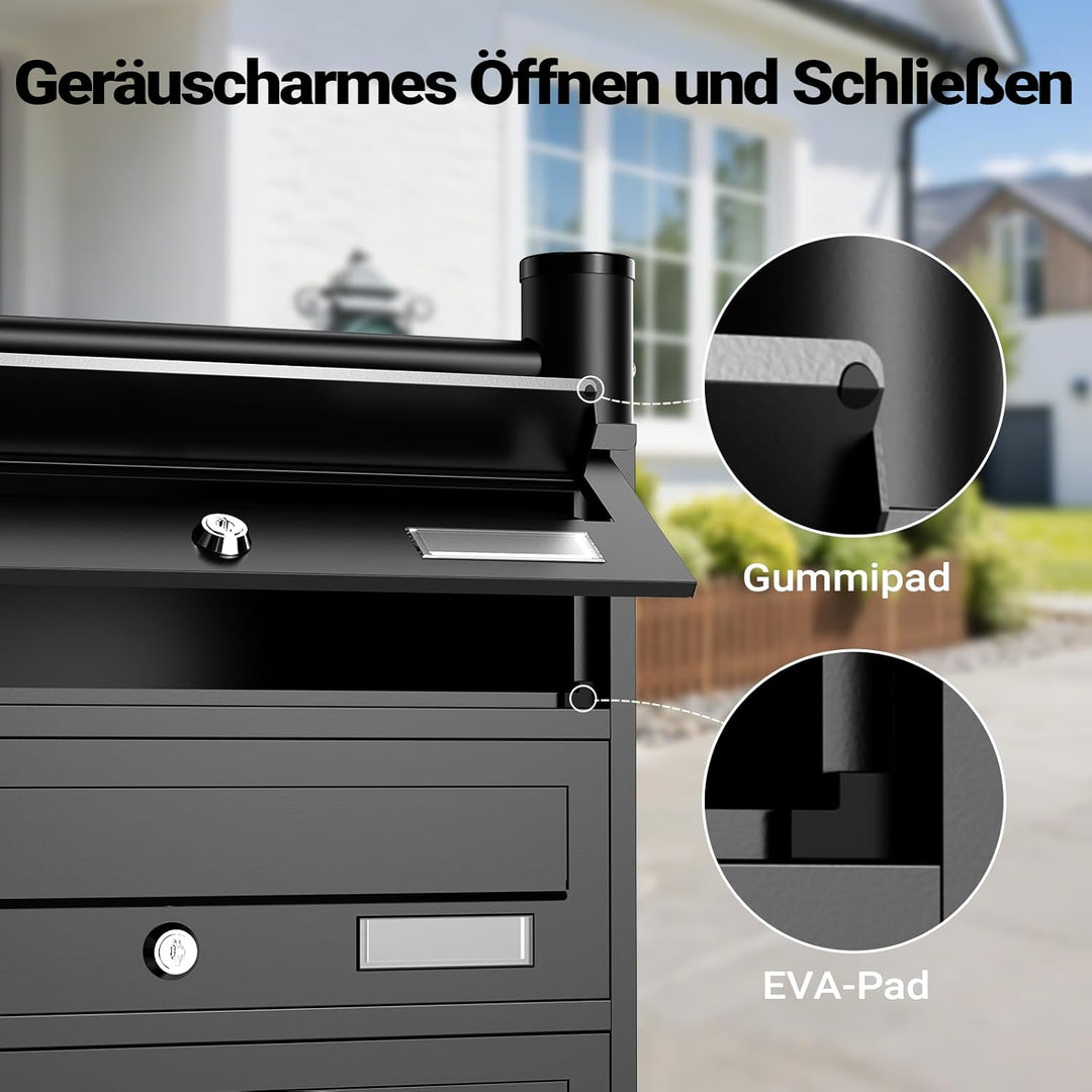 Wiltec 8er Briefkastenanlage schwarz 945 x 270 x 1500 mm, Standbriefkasten mit 2x4 Fächern, Schlüsse
