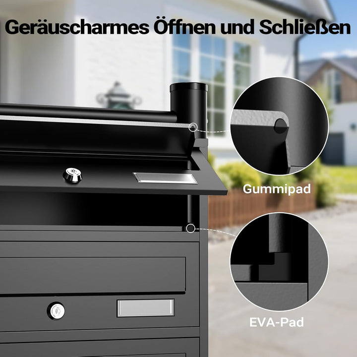 Wiltec 8er Briefkastenanlage schwarz 945 x 270 x 1500 mm, Standbriefkasten mit 2x4 Fächern, Schlüsse