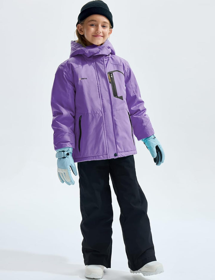 GEMYSE Mädchen Wasserdichte Skijacke Winddichte Fleece Outdoor Winterjacke Regenjacke mit Kapuze 128