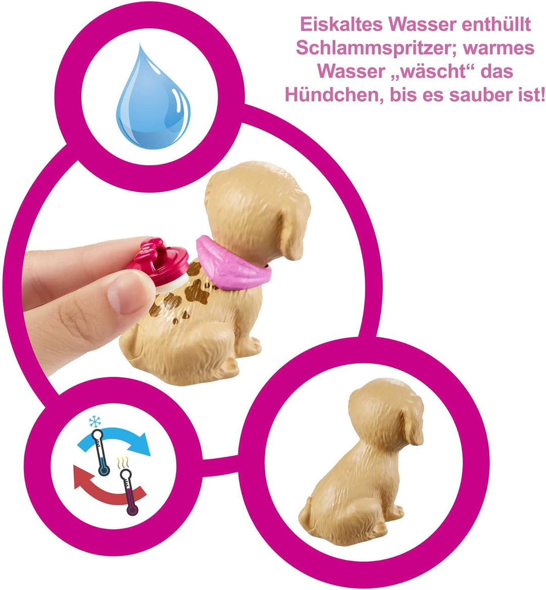 Barbie Pet Salon, 1x Barbie-Puppe mit blonden Haaren, Welpe, Kätzchen, Haustierzubehör, Barbie-Zubeh