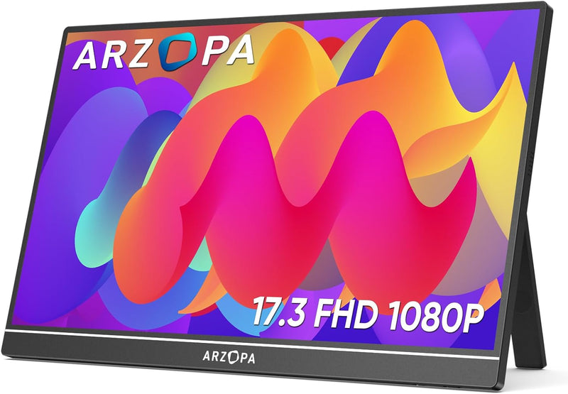 ARZOPA 17.3 Zoll Grosser Portabler Monitor, 1920×1080 FHD HDR IPS Monitor mit Standfuss für Laptop,