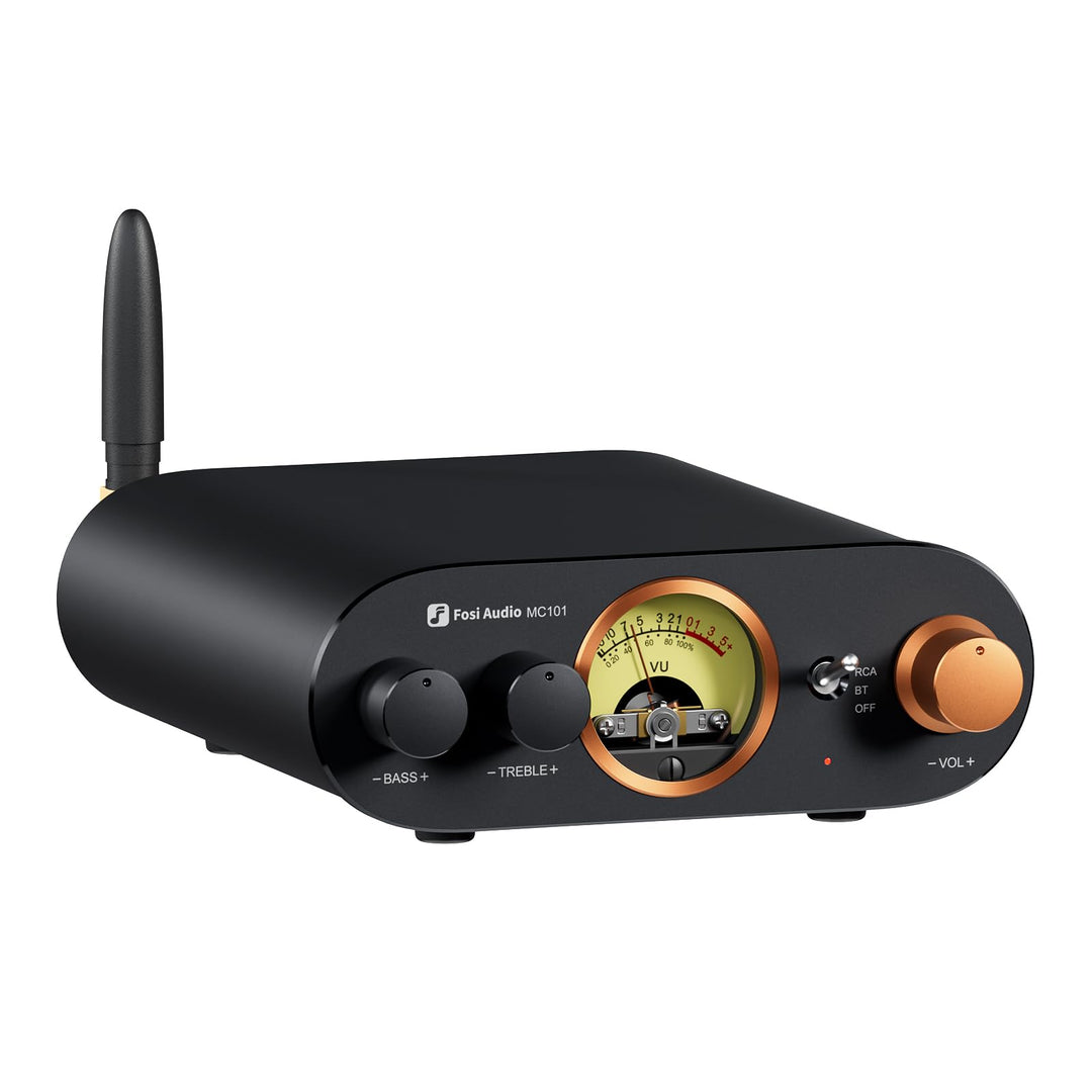 Fosi Audio MC101 Bluetooth 5.3 Hi-Fi Verstärker mit VU Meter, 100W x 2 Stereo Verstärker 2 Kanal mit