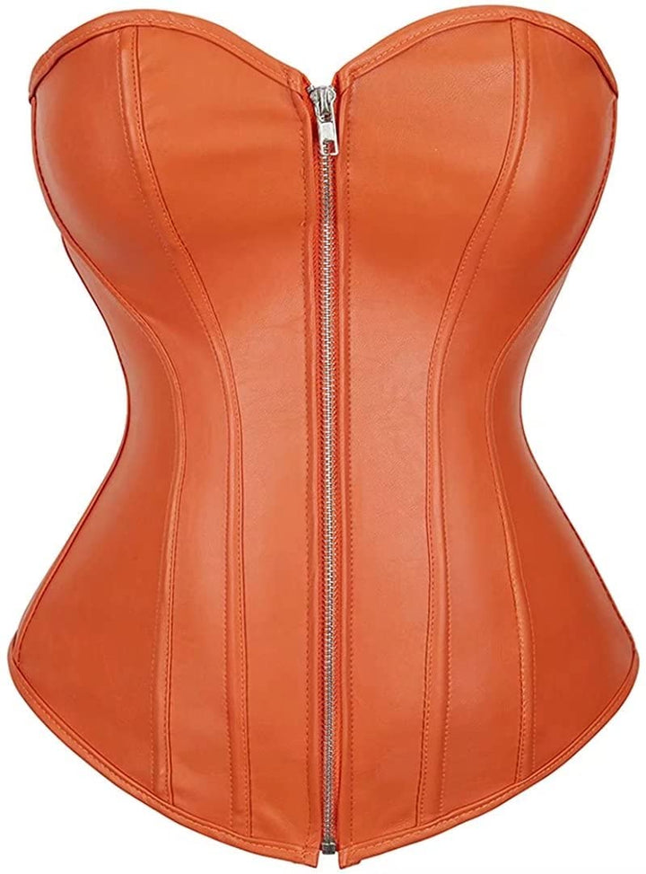 Josamogre Leder Korsett Top Damen Corsage Reissverschluss Sexy XXS Orange, XXS Orange