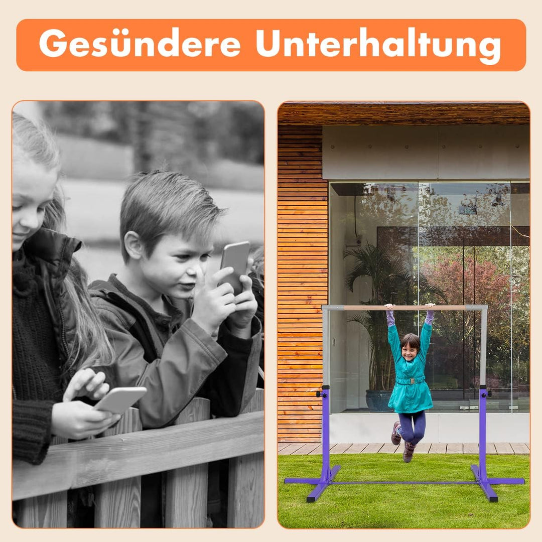 DREAMADE Gymnastik Turnreck Kinder, Reck Indoor, Reckstange Höhenverstellbar 12 Stufen, Reck Stange