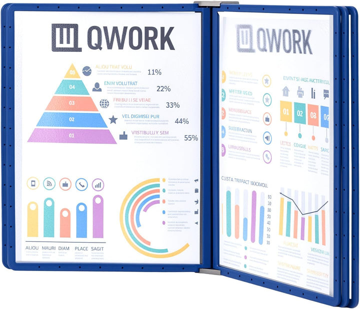 QWORK® Magnetischer Wand Sichttafelsystem mit 5 Sichttafeln A4 in Blau für Messehallen, Restaurants,