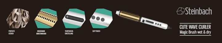 Steinbach Professional Reise-Curler Brush wet und dry mit einziehbaren Bürsten und LED Temperaturreg