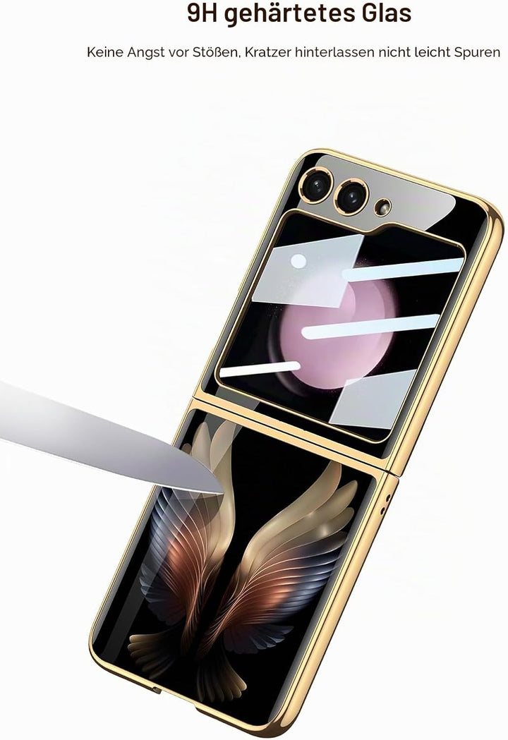 COQUE Galaxy Z Flip 5 5G Hülle,ultradünnes 9H Glas glänzend lackierte Handyhülle,Faltbare Handyhülle
