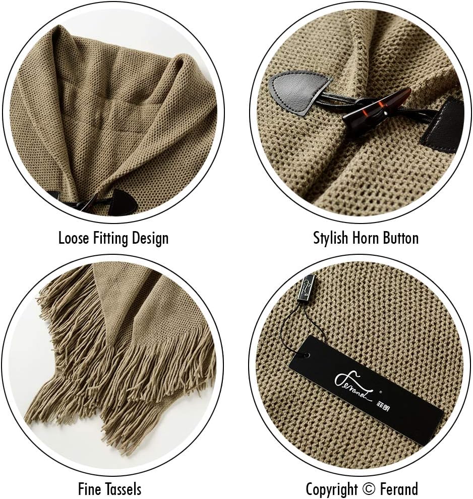 Ferand Damen Poncho Locker sitzender Cape Schal mit offener Vorderseite für Herbst und Winter Khaki,