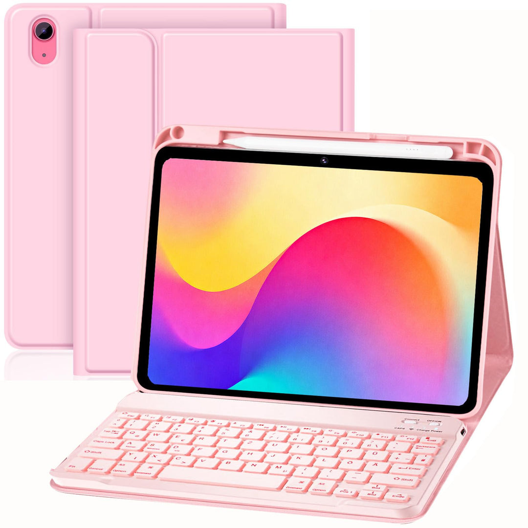 Hülle Tastatur für iPad (A16) 11./10. Generation (2025/2022), (11/10.9 Zoll) - QWERTZ, Beleuchtete,
