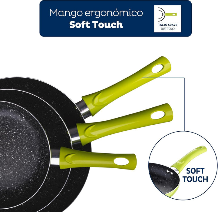 San Ignacio Set mit 3 Pfannen (20 + 24 + 28 cm) aus gepresstem Aluminium, grün mit 3 Stück, Küchenut