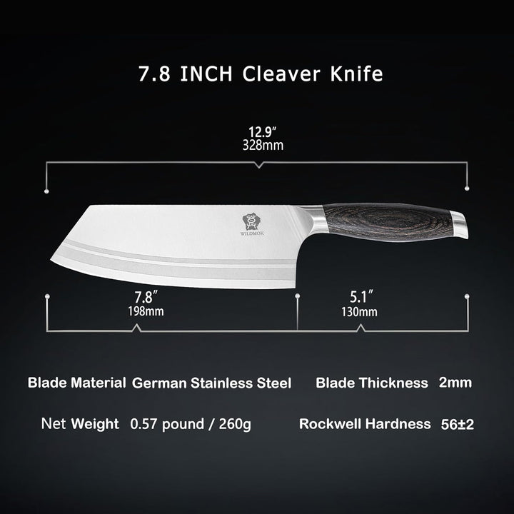 WILDMOK Fleischerbeilmesser 19,8 cm, ultrascharfe chinesische Kochmesser – Küchenhackmesser, deutsch