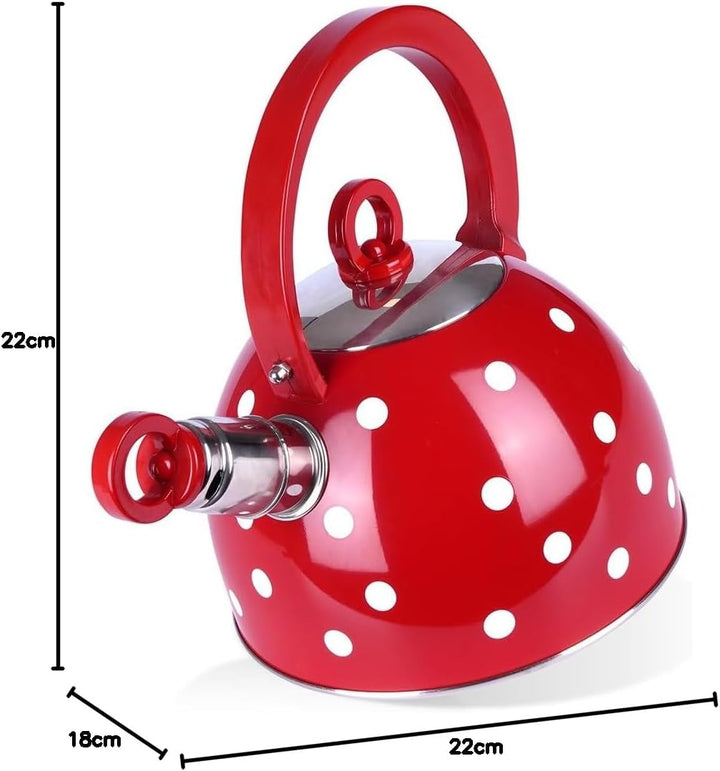 ORION GROUP Wasserkessel ROTE PUNKTE | 2 L | Wasserkocher Flötenkessel | Für Gas und Induktion