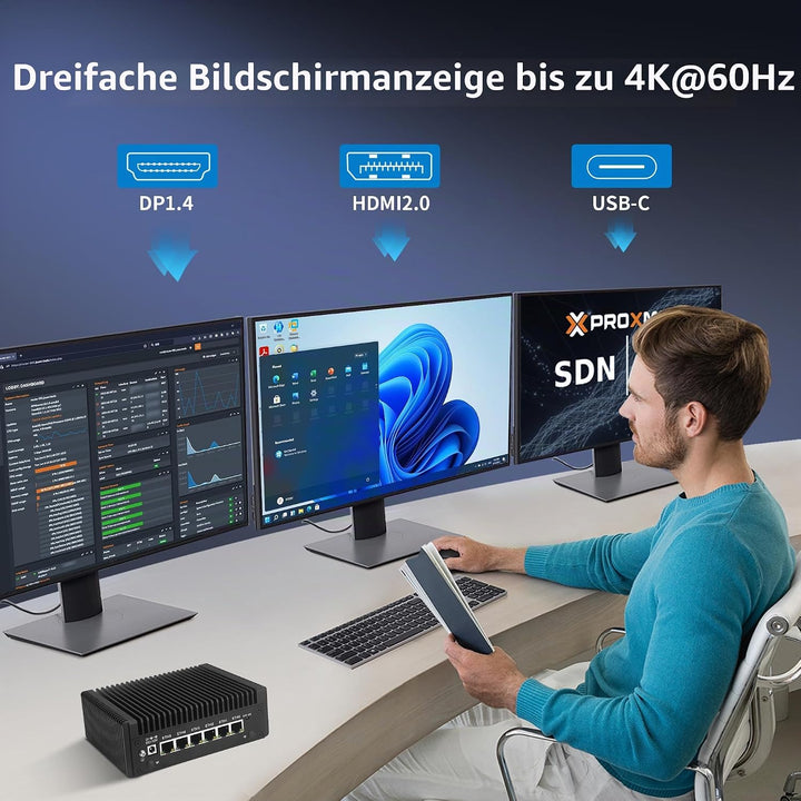 Mini PC Alder Lake N97 Firewall Appliance, OPNsense Mini Computer mit 6 Port i226-V 2.5GbE LAN, F5 F