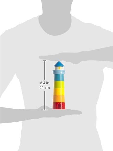 HABA 300170 - Stapelspiel Leuchtturm, Motorikspielzeug zum Sortieren von Grössen und Farben, Holzspi