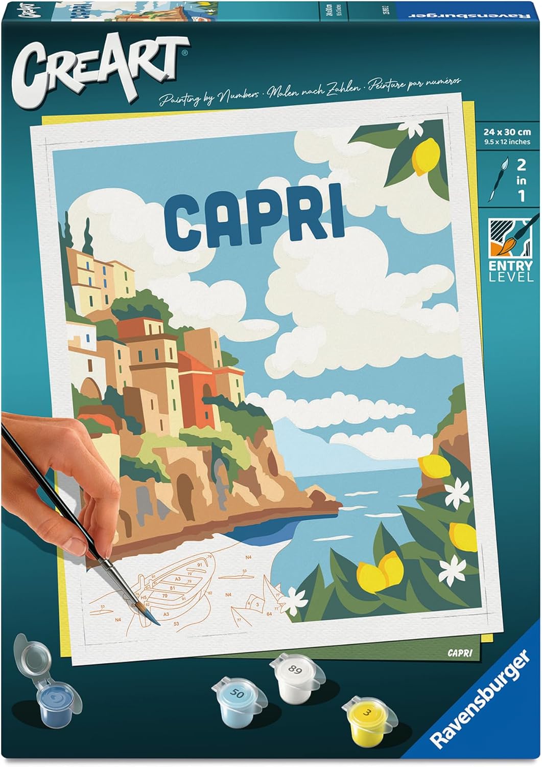 Ravensburger CreArt 25893 - Capri - Malen nach Zahlen Erwachsene, DIY Malset mit Pinsel und Acrylfar