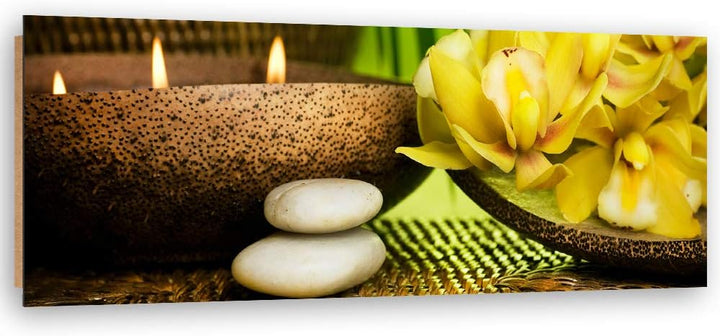 Wandbild XXL Spa Deko Kunst Bilder Blumen Gelb 158x53 cm Deko Paneel 158x53 cm Gelb_a, Deko Paneel 1