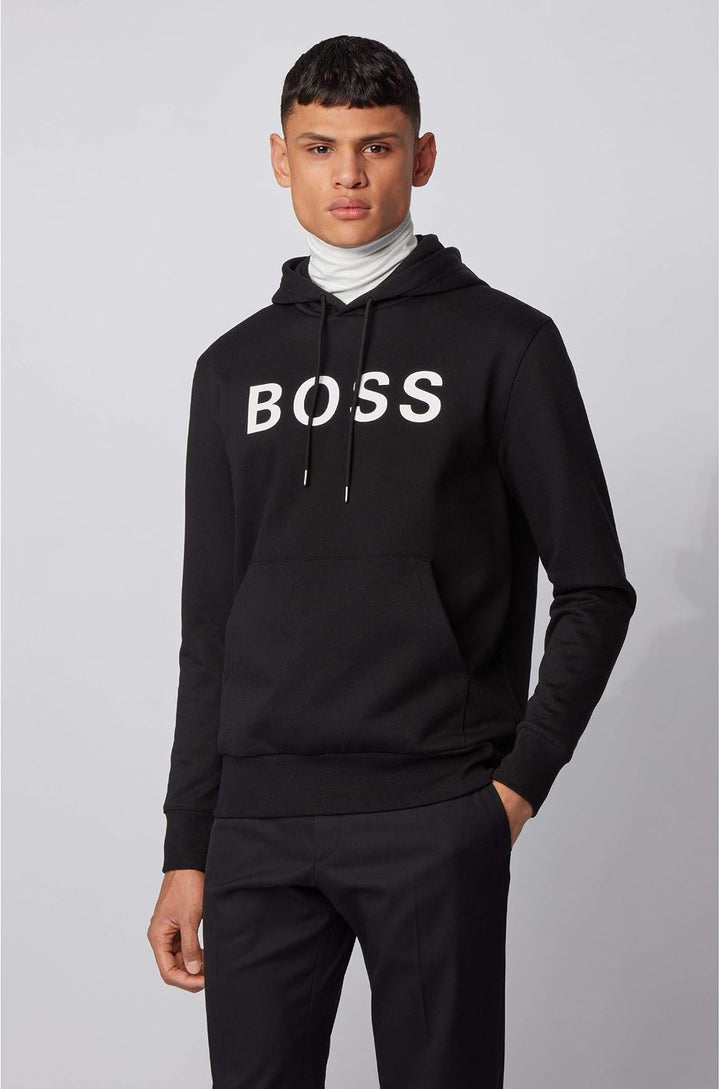 BOSS Herren Seeger 26 BB Kapuzenpullover aus merzerisierter Baumwolle mit gummiertem Logo-Print