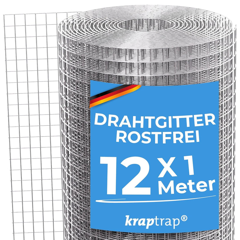 KrapTrap Volierendraht Drahtgitter I verzinkt I 12 m x 1 m I 12x12 mm I Stabiler Kaninchendraht I Wü