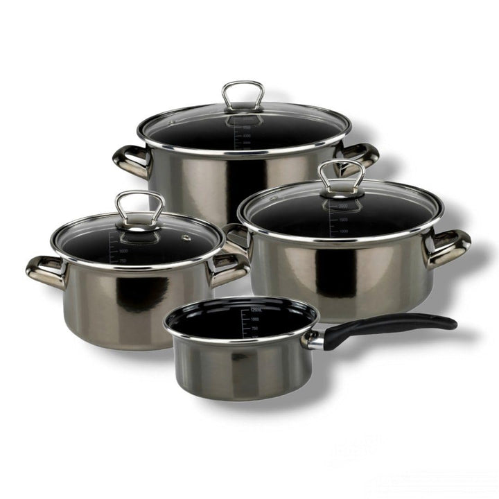 Bemus Emaille Kochtopf-Set BLACK PEARL 7tlg., anthrazit glänzend