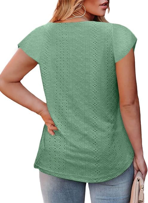 Grosse Grössen T-Shirts Damen V-Ausschnitt Plus Size Mode Strick Top Sommer Oversize Frauen Tshirts
