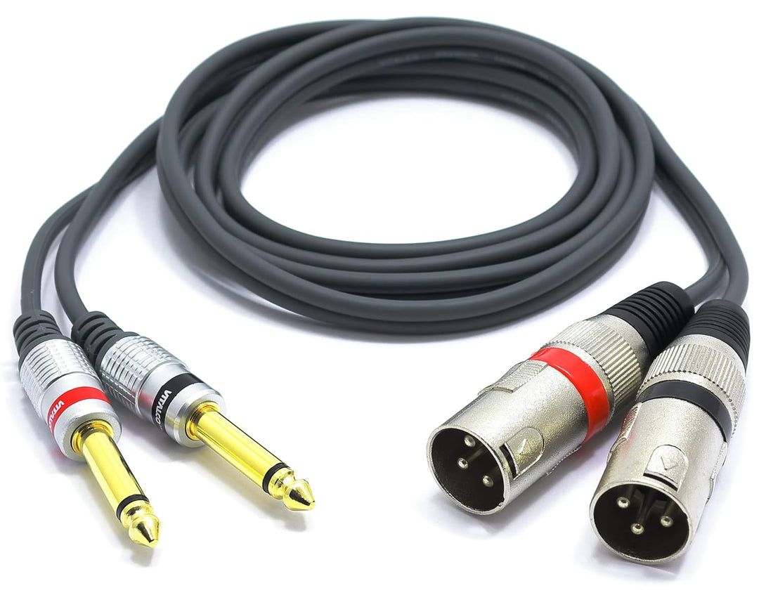 VITALCO 2x XLR Stecker auf 2x 6.3mm TS Klinke Kabel 3m Mikrofonkabel 3 Polig Männlich auf Mono Klink