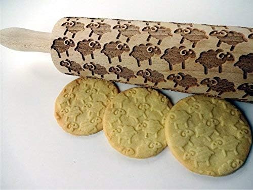 Teigroller mit SCHAF für hausgemachtes Gebäck und Keramik. Gravierte Nudelholz mit Muster von Algis