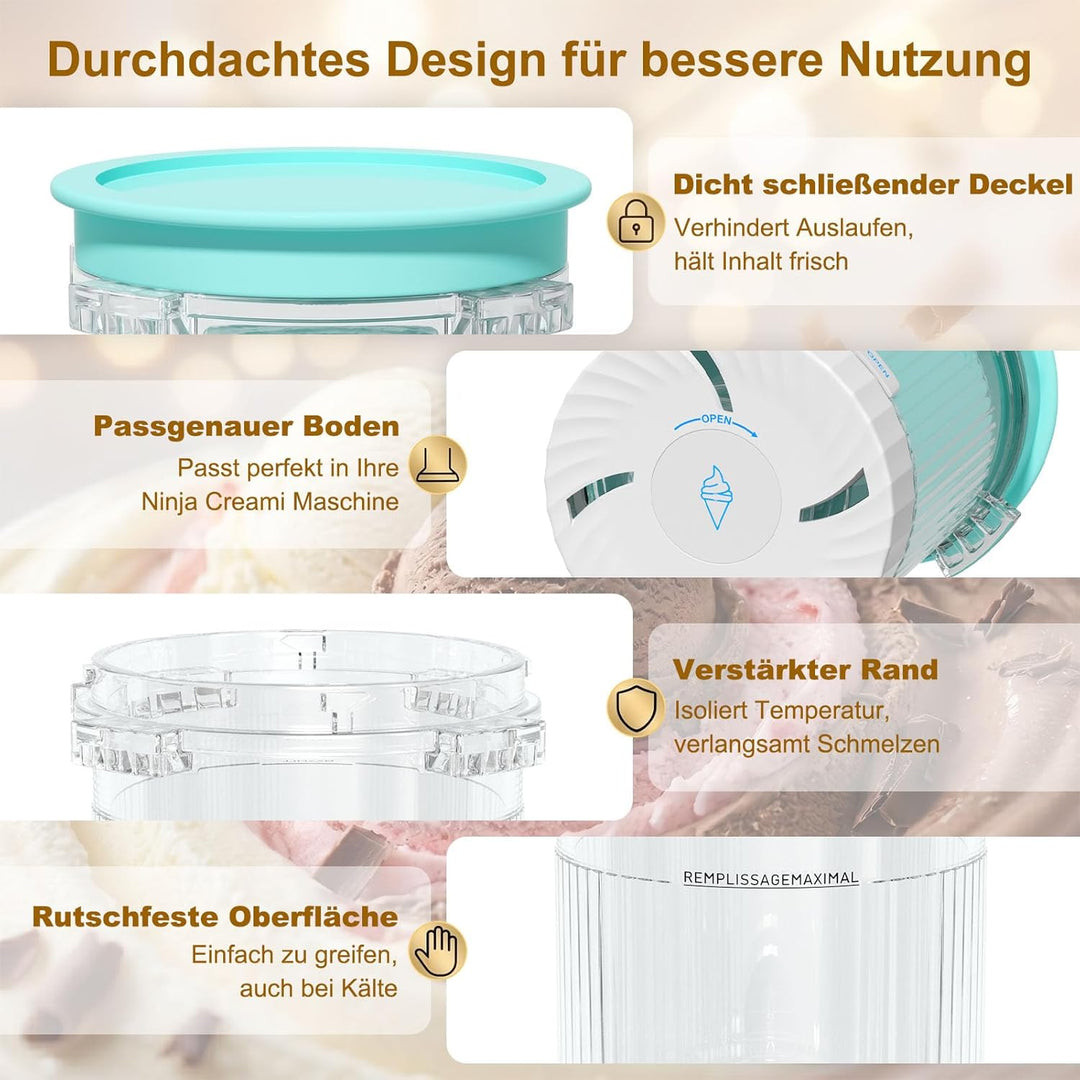 4 Stück Behälter für Ninja CREAMi Swirl, 480ML Eisbehälter für Ninja Eismaschine NC700 & NC701EU Ser