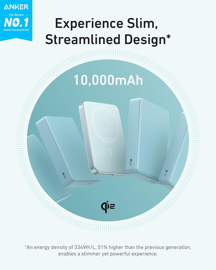 Anker MagGo Powerbank, Ultra-schlankes 10.000mAh magnetisches Akkupack, Qi2-zertifiziert, portabel,