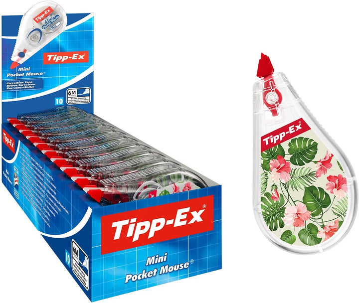 Tipp-Ex Korrekturroller Mini Pocket Mouse, 6m x 5mm, 10er Pack, Bedrucktes Design, Ideal für das Bür