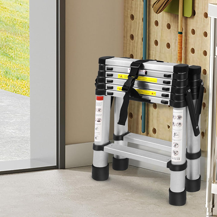 XMTECH 1.4m+1.7m Aluminium Teleskopleiter Klappleiter A-Rahmen 5 + 6 Stufen, Rutschfester Aluleiter
