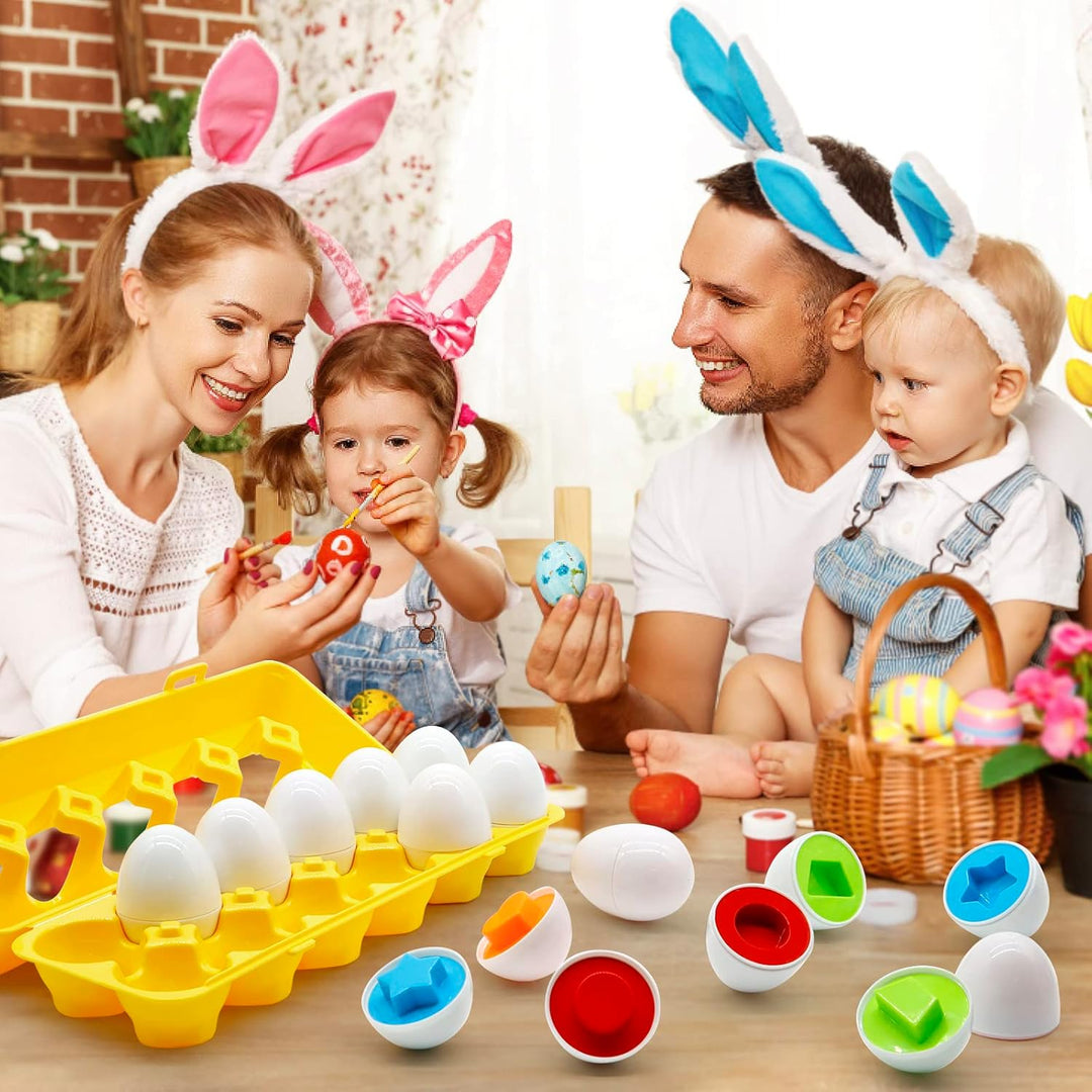 MOONTOY Montessori Eier Spielzeug für 1 2 3 Jahre Jungen Mädchen, Passende 12 Pcs Farbe & Form Erken
