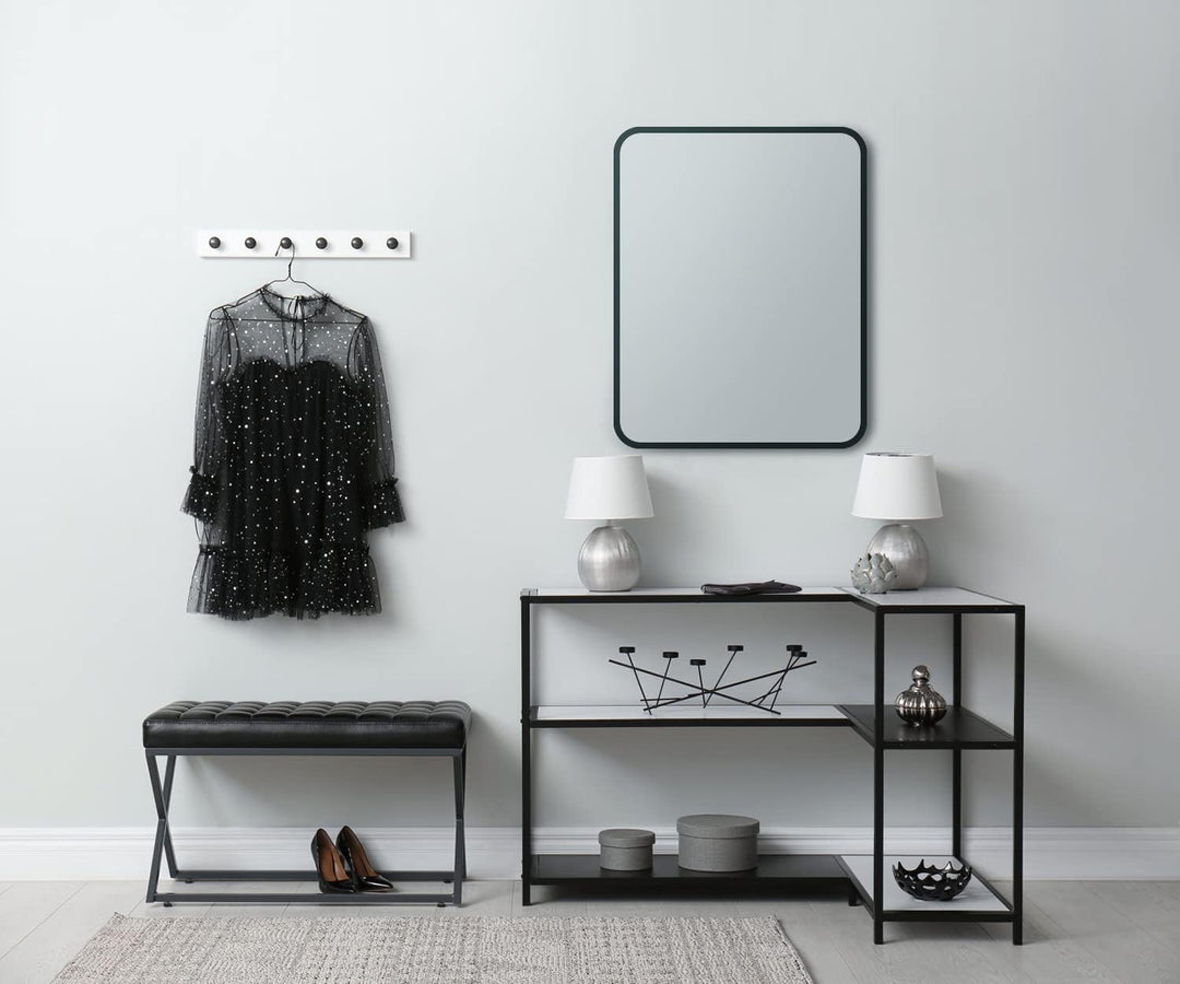 BD-Baode Badspiegel Schwarz 50x70cm Abgerundete Ecken Spiegel Wandspiegel für Badezimmer Wohnzimmer