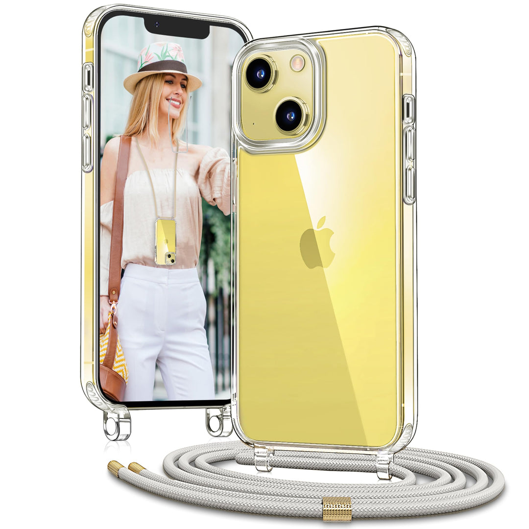 Handykette mit Band für Apple iPhone 14 Hülle und iPhone 13 Hülle - Necklace Handyhülle - Transparen